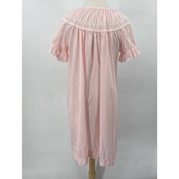 Vintage Nightgown Embroidered Neck Ruffled Short Sleeves Mini Pink Womens Medium - Picture 7 of 9